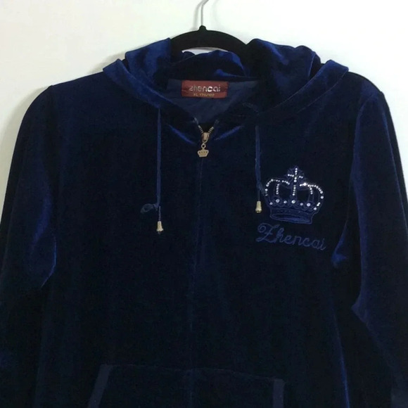 zhencai Blue Velvet Full Zippered Hoodie Size XL - Picture 3 of 14